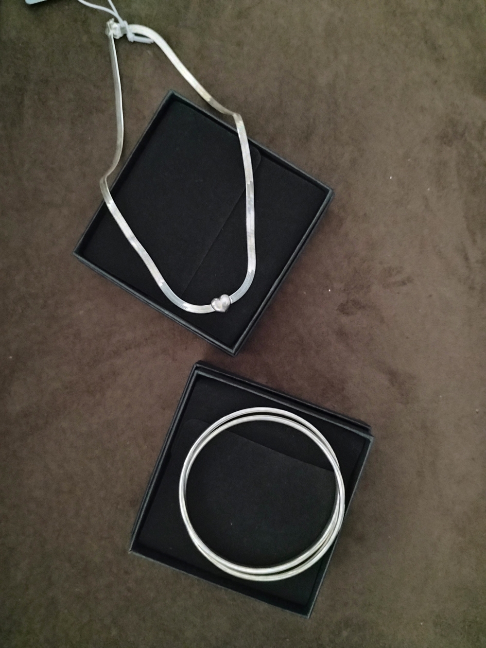 Silver-Tone Heart Pendant Necklace and Bangle Set